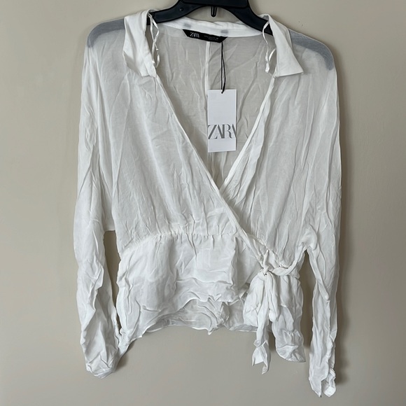 Zara white long sleeve shirt w wrap detail on waist - Picture 1 of 1